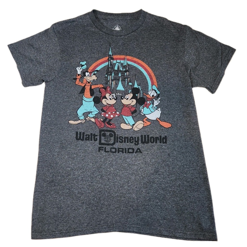 DISNEY World Florida Shirt Mens Small Gray Crew Neck Short Sleeve Graphic Retro